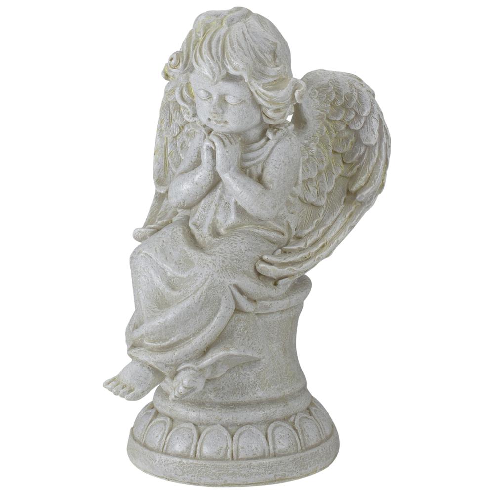 9" Ivory Praying Cherub Angel on a Pedestal Outdoor Patio Garden Statue. Picture 5