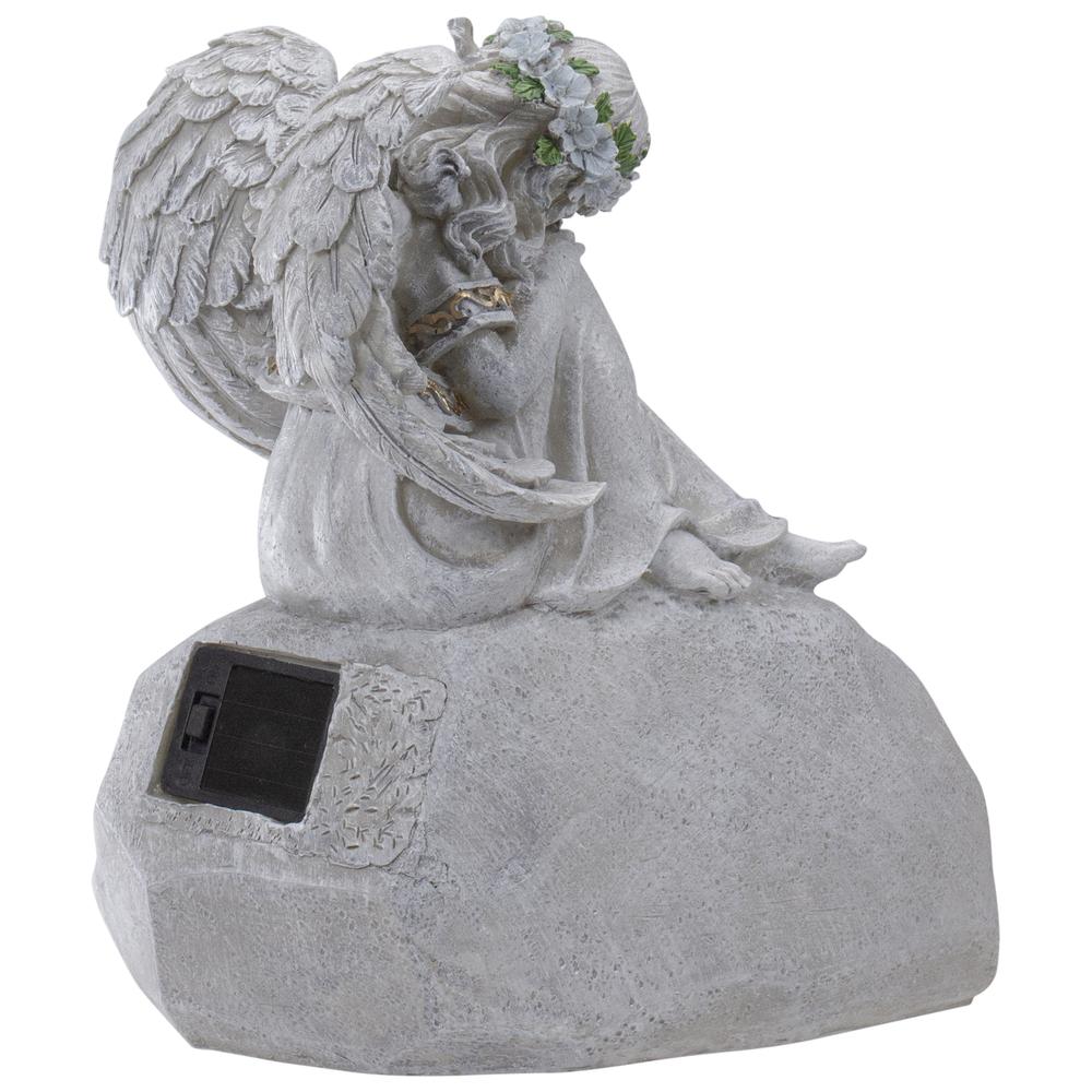 9.25" Gray Solar Powered "Welcome to Our Garden" Angel Outdoor Garden Statue. Picture 4