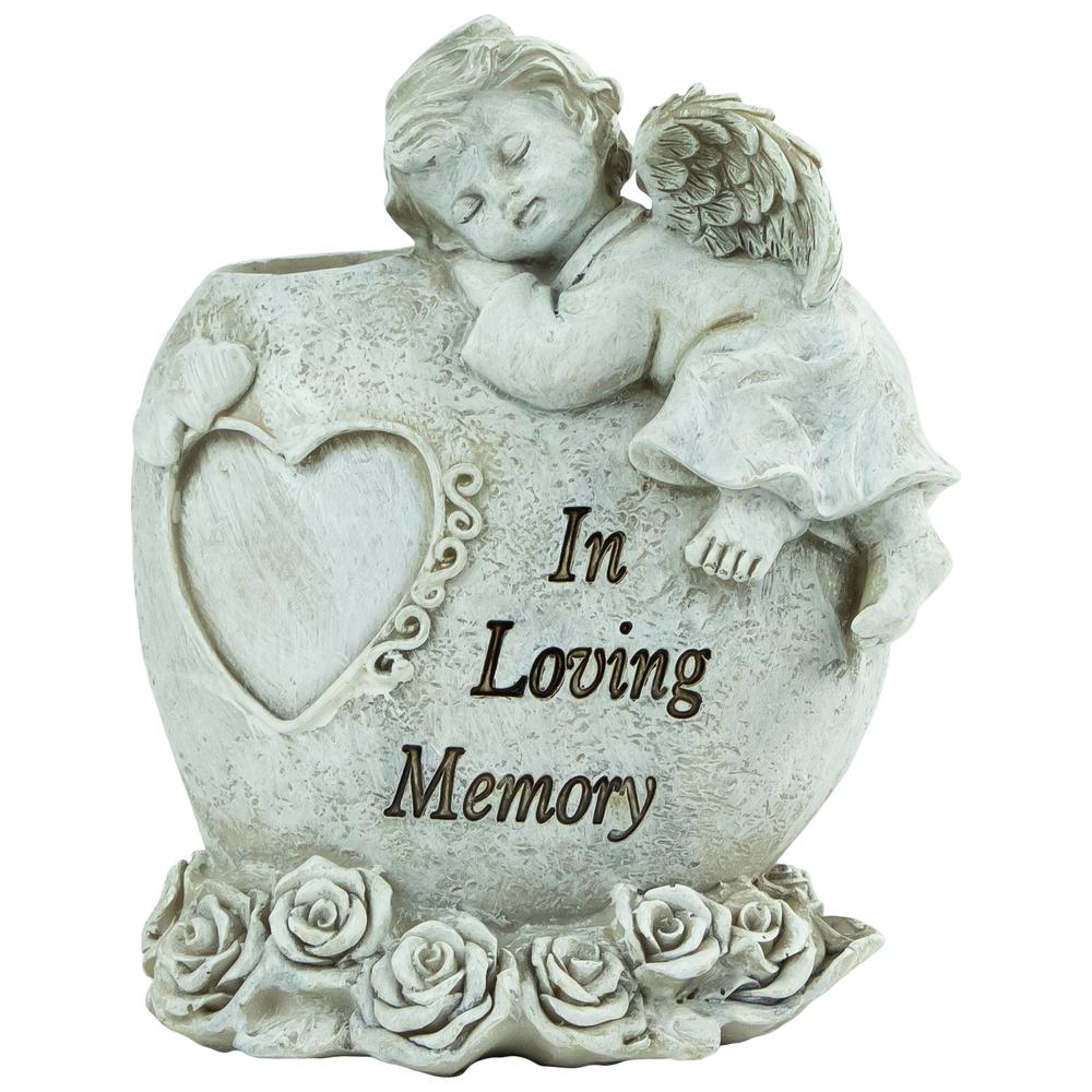 6.5" Gray Sleeping Angel "In Loving Memory" Outdoor Garden Statue. Picture 1