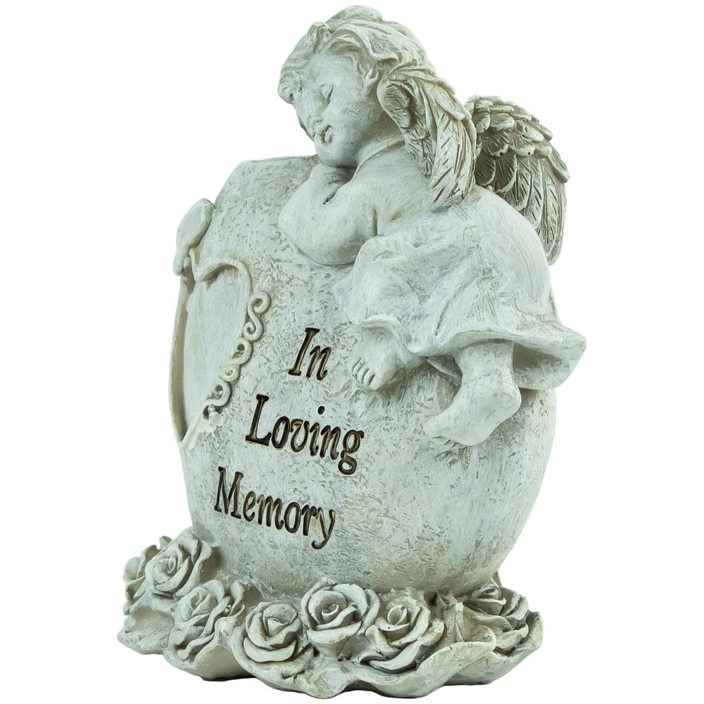 6.5" Gray Sleeping Angel "In Loving Memory" Outdoor Garden Statue. Picture 4