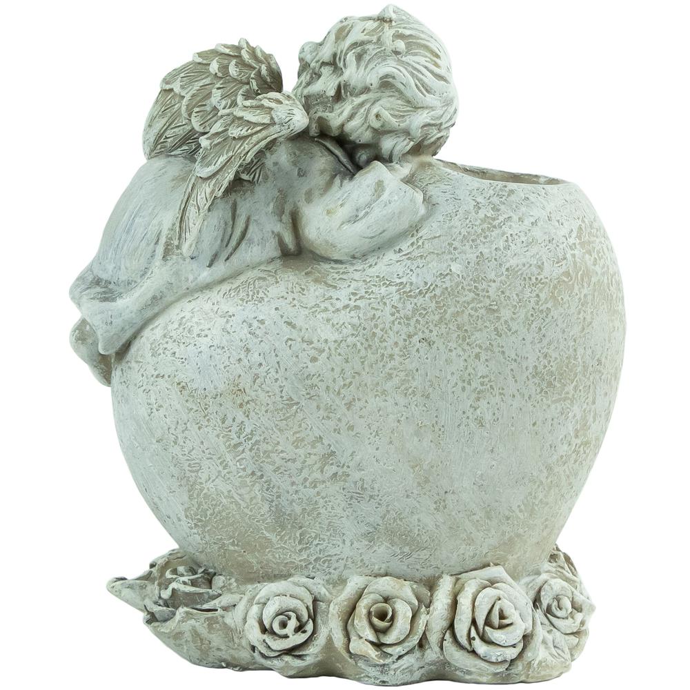 6.5" Gray Sleeping Angel "In Loving Memory" Outdoor Garden Statue. Picture 5