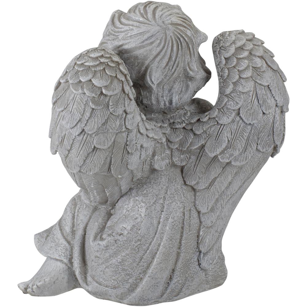 8.75" Gray Sitting Cherub Angel with Wings Outdoor Patio Garden Statue. Picture 4
