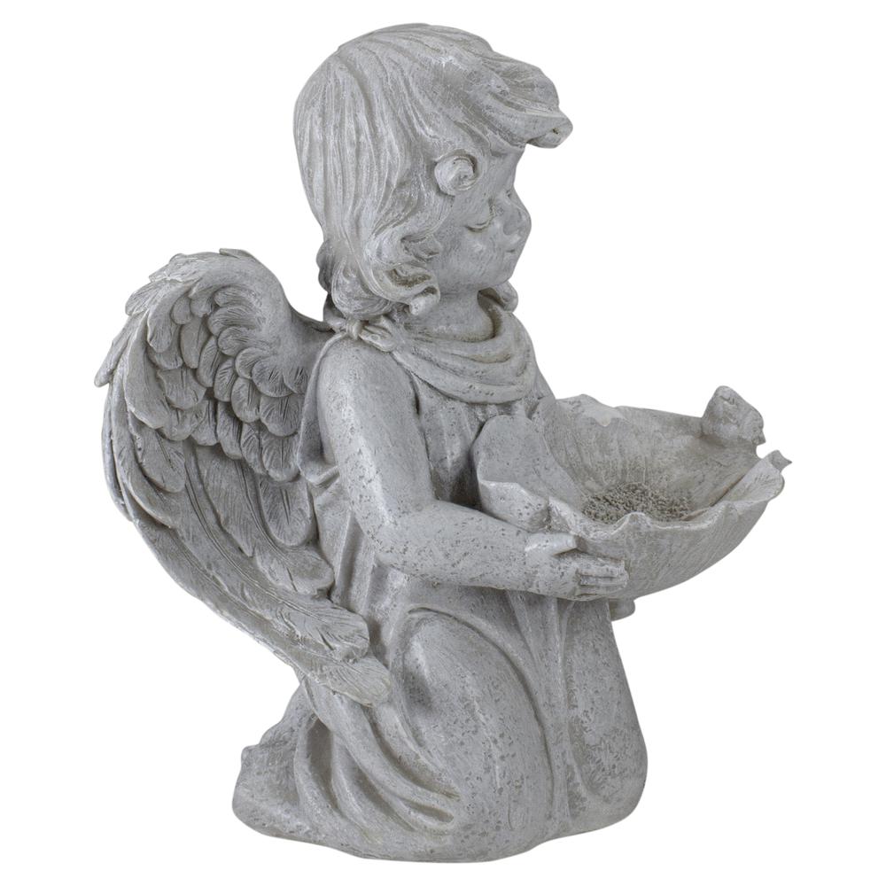 9" Kneeling Cherub Angel Bird Feeder Outdoor Garden Statue. Picture 3