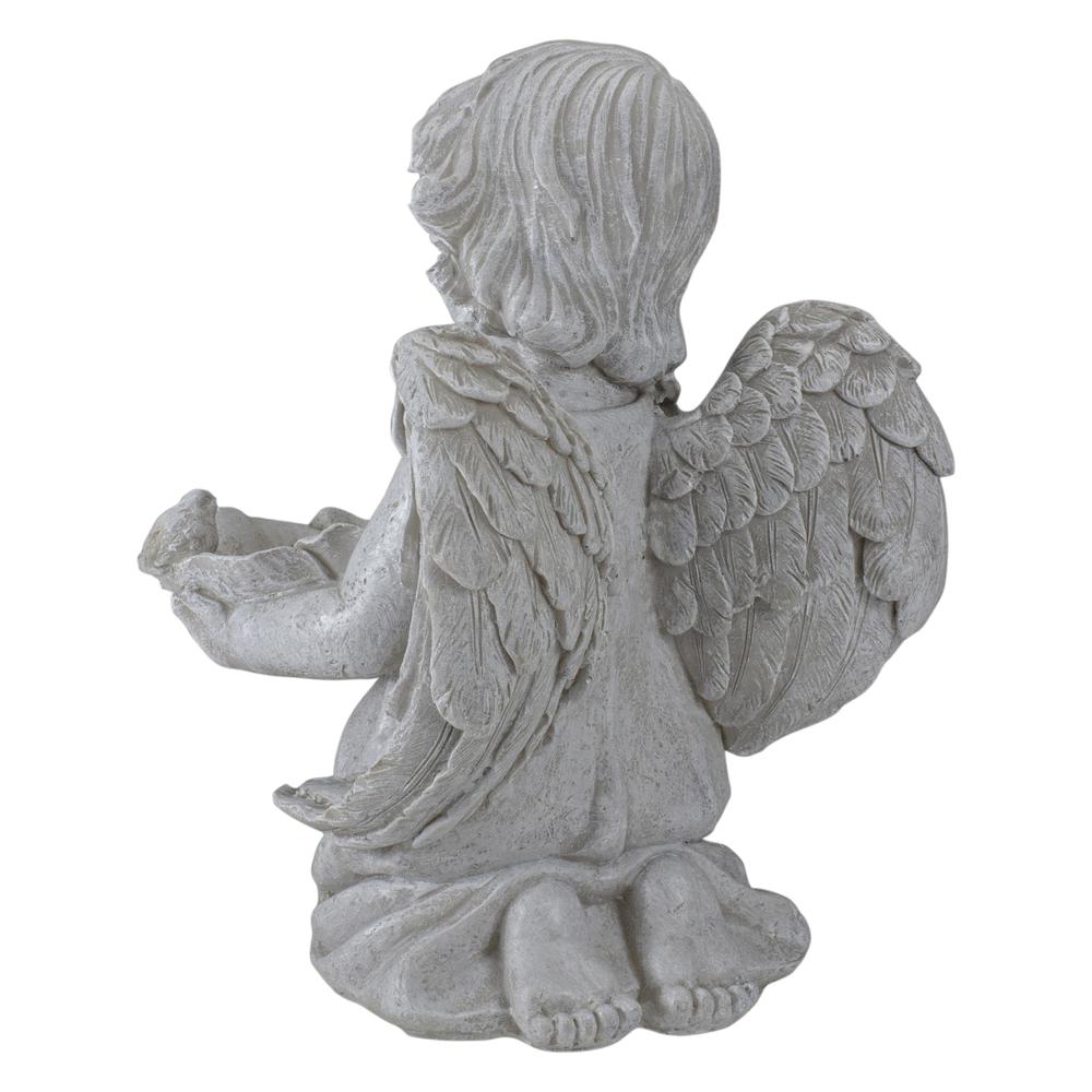 9" Kneeling Cherub Angel Bird Feeder Outdoor Garden Statue. Picture 4