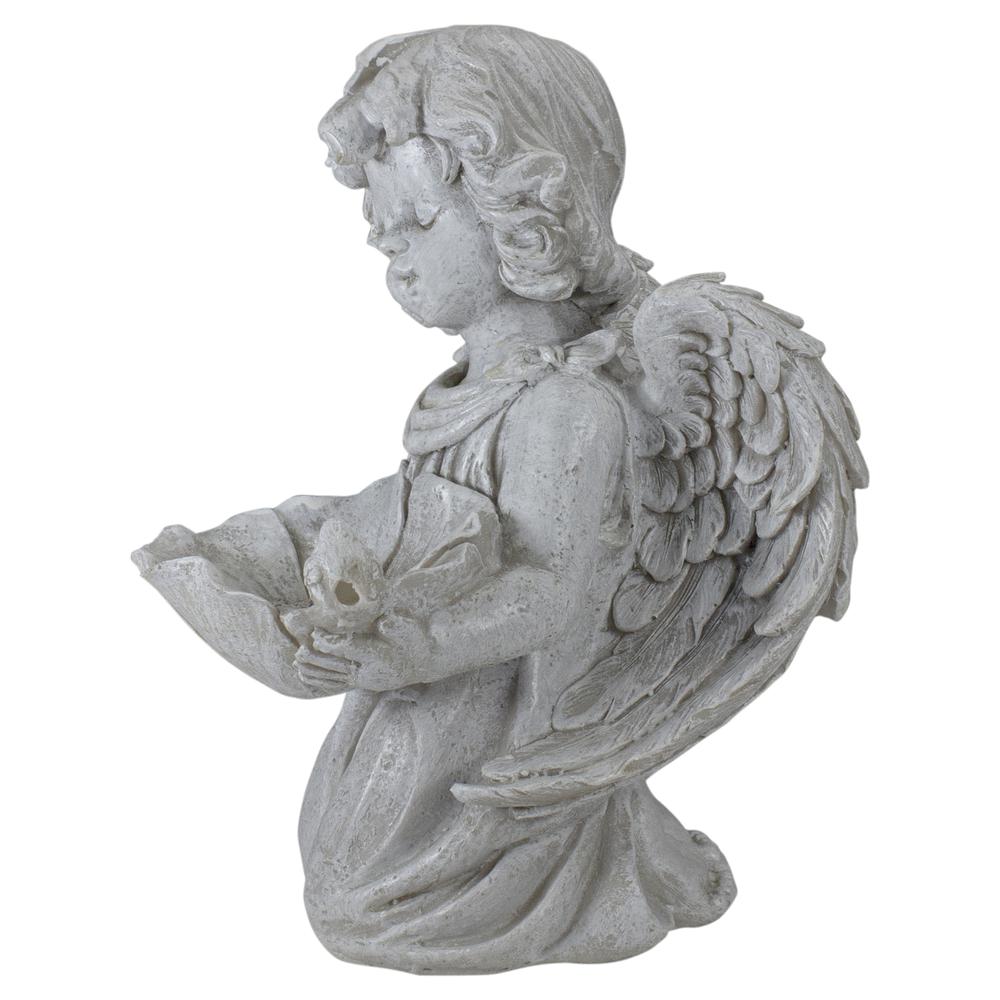 9" Kneeling Cherub Angel Bird Feeder Outdoor Garden Statue. Picture 5