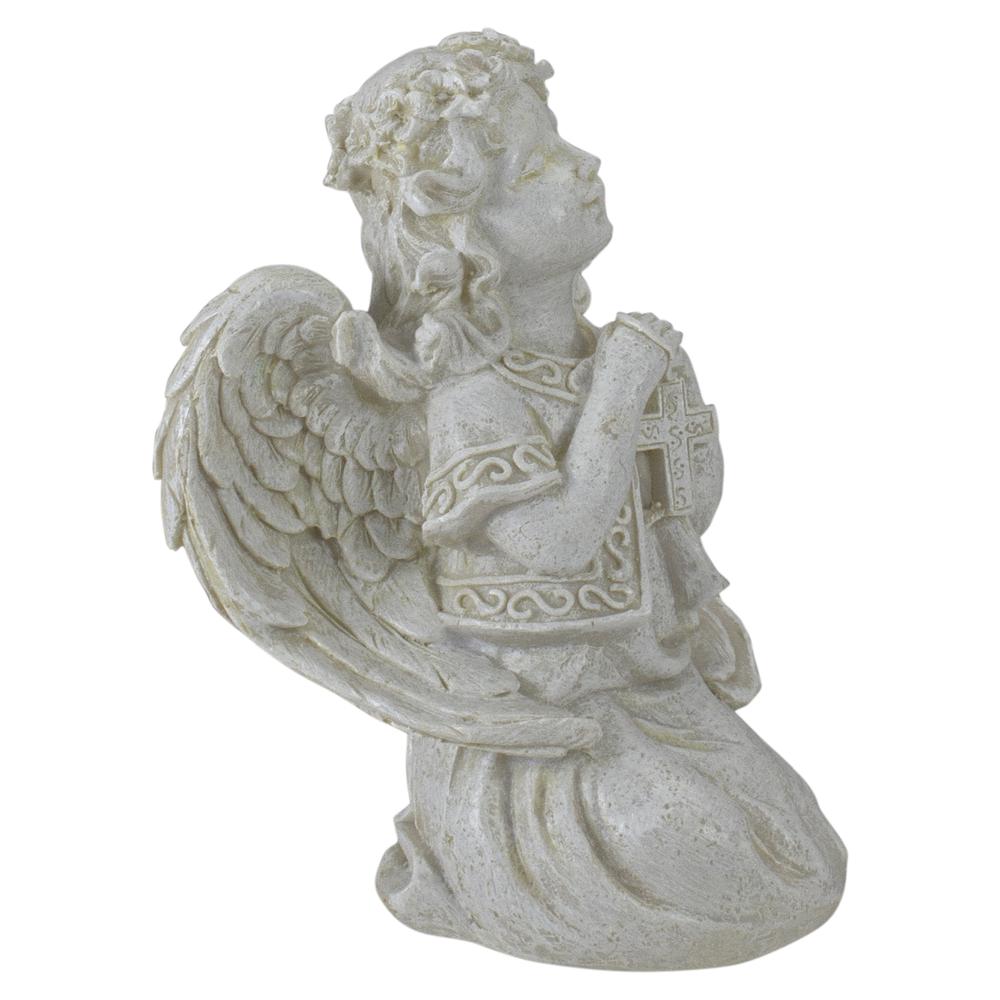 6.75" Ivory Praying Angel Holding a Cross Outdoor Patio Garden Statue. Picture 3