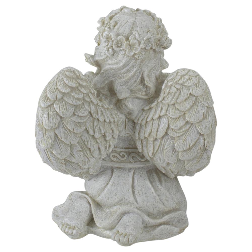 6.75" Ivory Praying Angel Holding a Cross Outdoor Patio Garden Statue. Picture 4