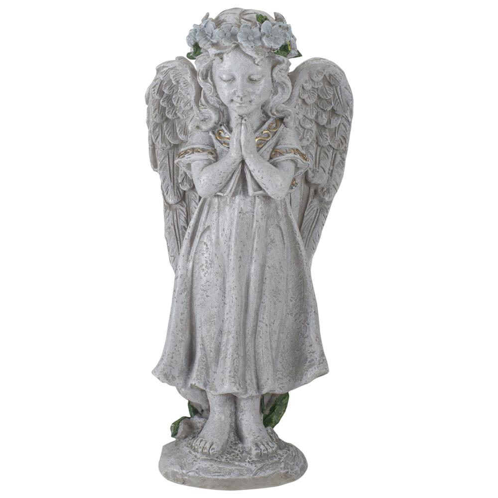 10" Gray Praying Angel Girl Outdoor Patio Garden Statue. Picture 1