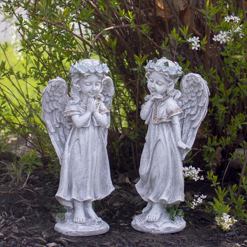 10" Gray Praying Angel Girl Outdoor Patio Garden Statue. Picture 2