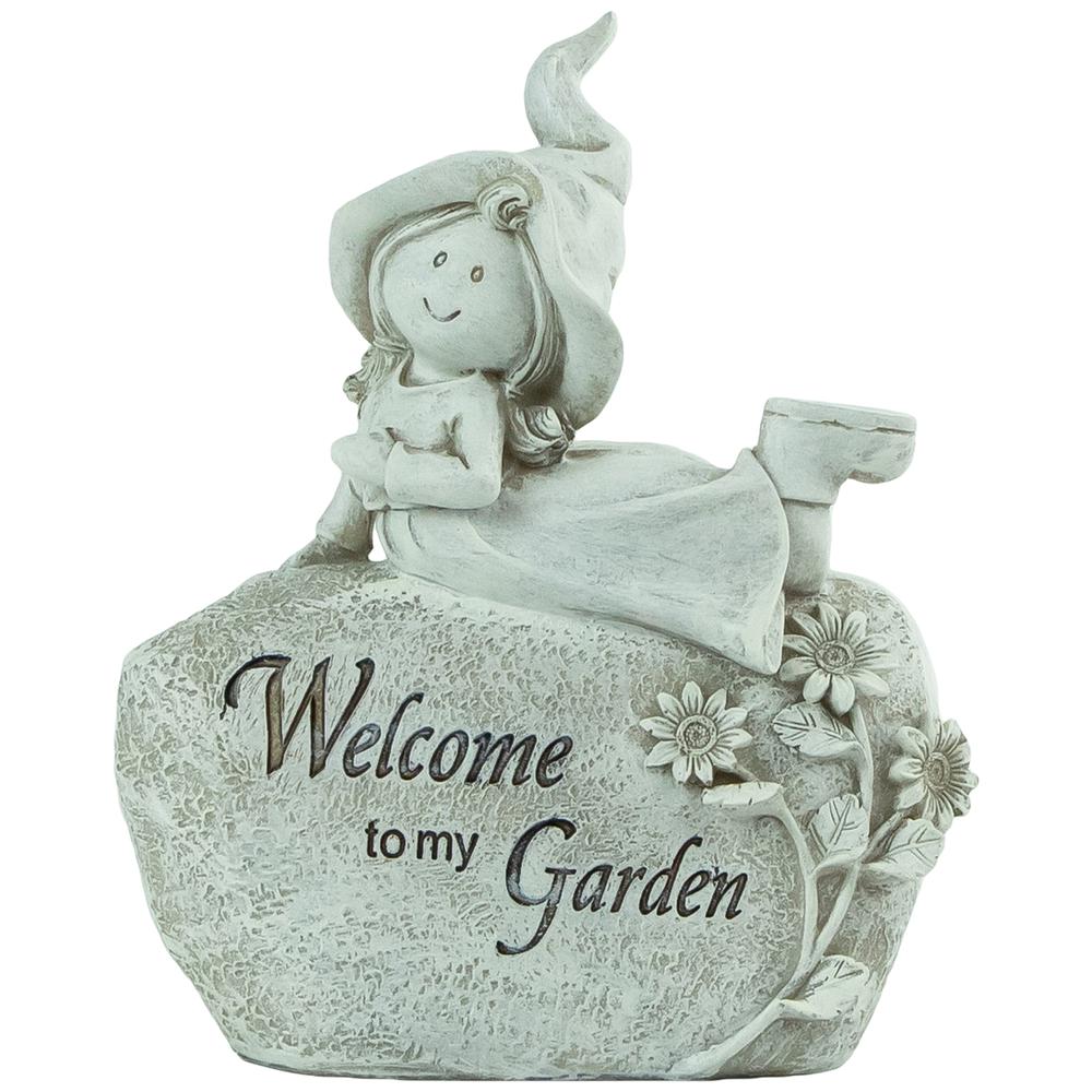 7.5" Girl Laying on Rock "Welcome To My Garden" Outdoor Garden Statue. The main picture.
