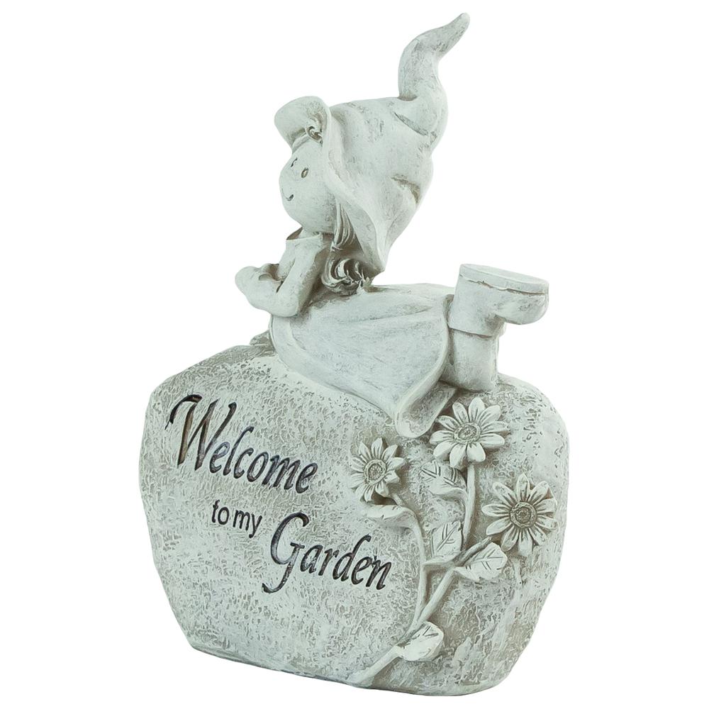 7.5" Girl Laying on Rock "Welcome To My Garden" Outdoor Garden Statue. Picture 3