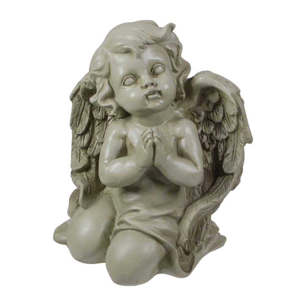 6" Ivory Weathered Praying Cherub Angel Outdoor Patio Garden Statue. Picture 1