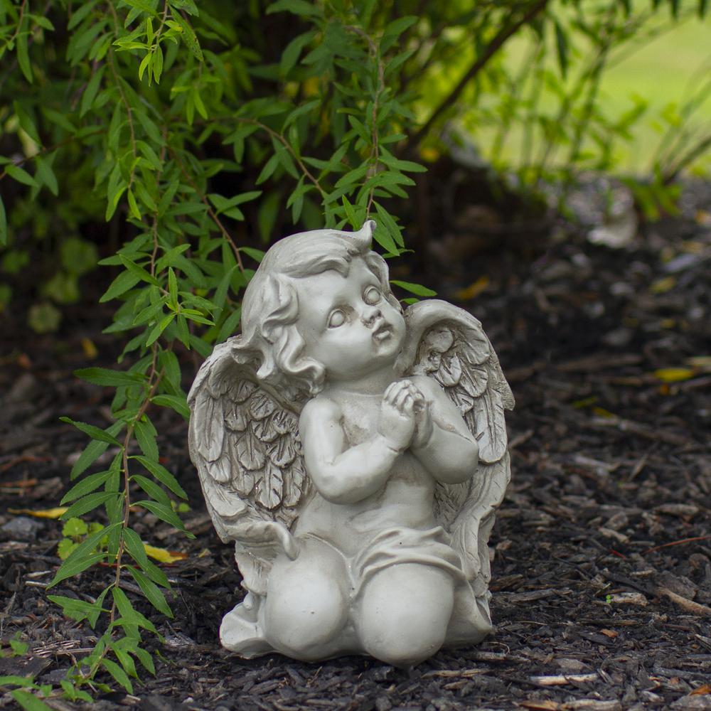 6" Ivory Weathered Praying Cherub Angel Outdoor Patio Garden Statue. Picture 2