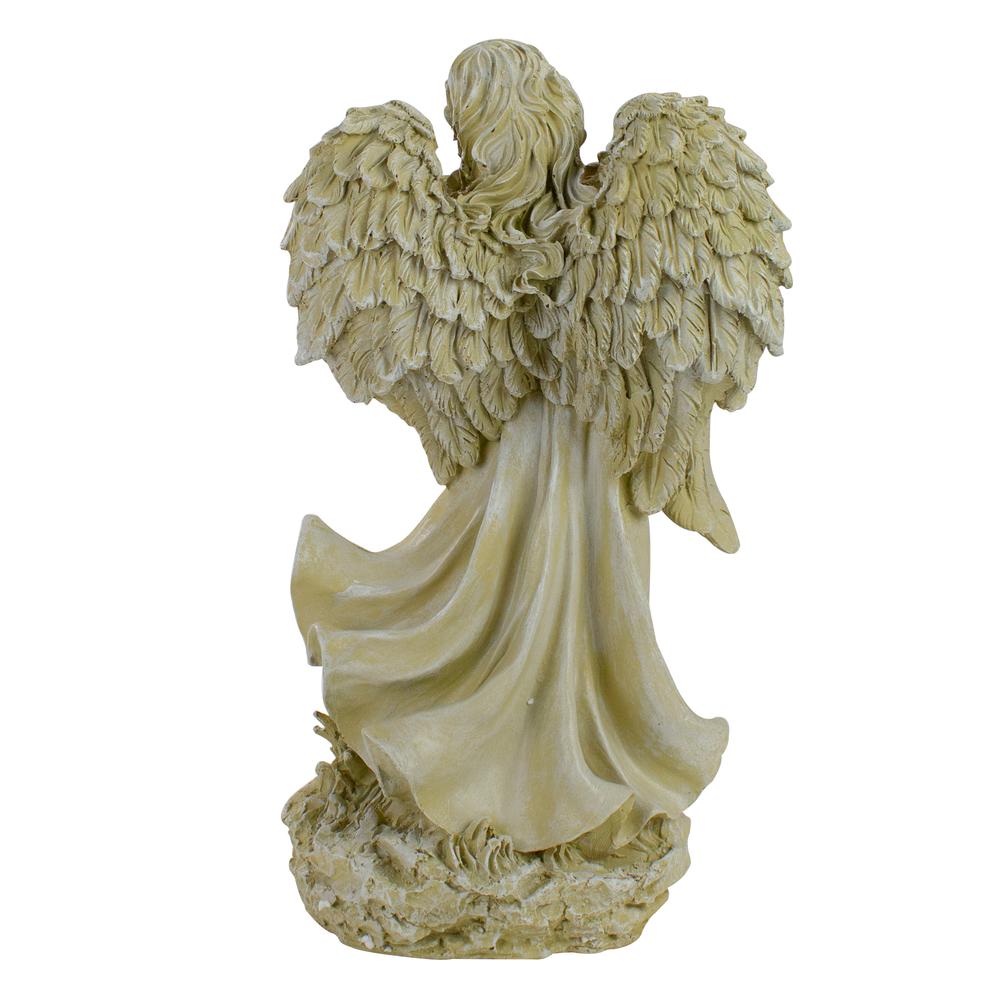 17.5" Ivory Angel with Bird and Bouquet Outdoor Patio Garden Statue. Picture 4
