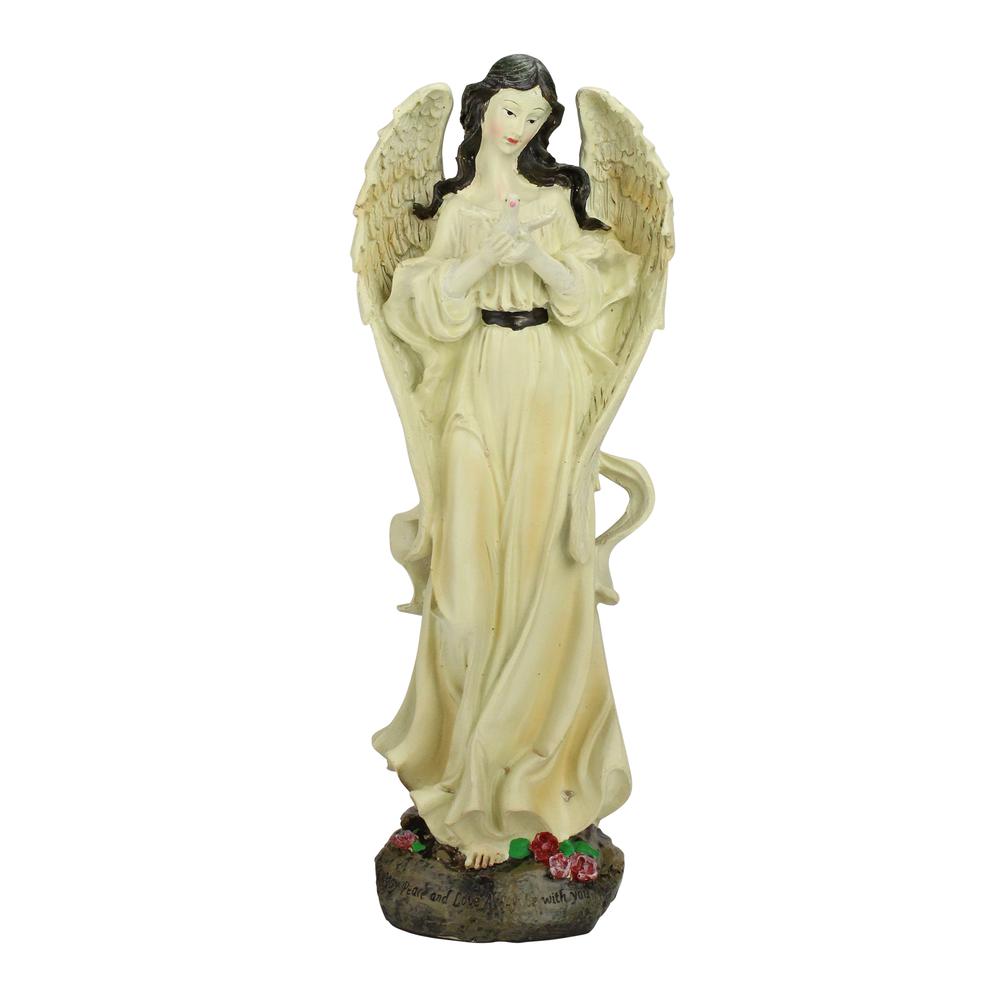 13.5" Heavenly Peace and Love Angel with Dove Outdoor Patio Garden Statue. Picture 1