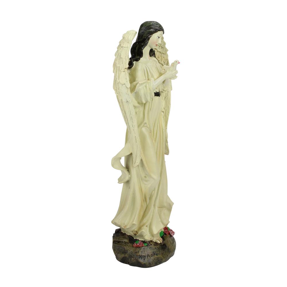 13.5" Heavenly Peace and Love Angel with Dove Outdoor Patio Garden Statue. Picture 2