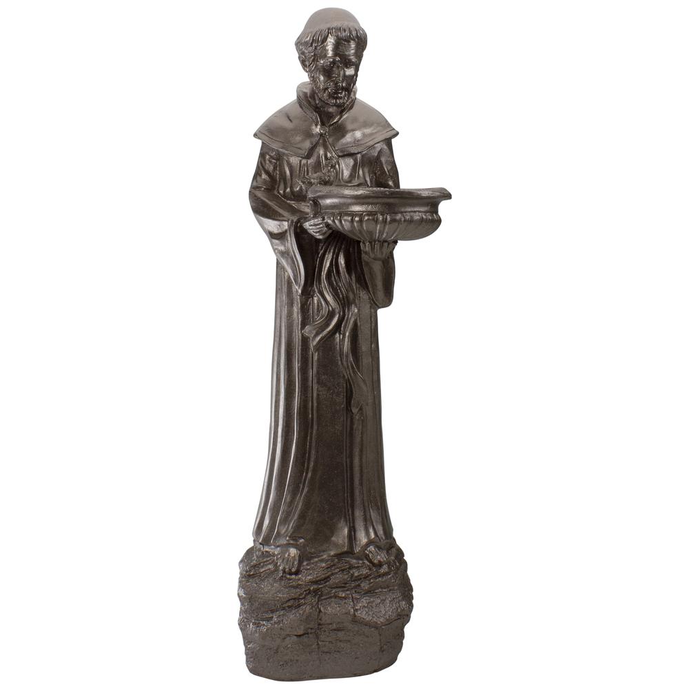 23.5" Brown St. Francis of Assisi Religious Bird Feeder Outdoor Garden Statue. Picture 1