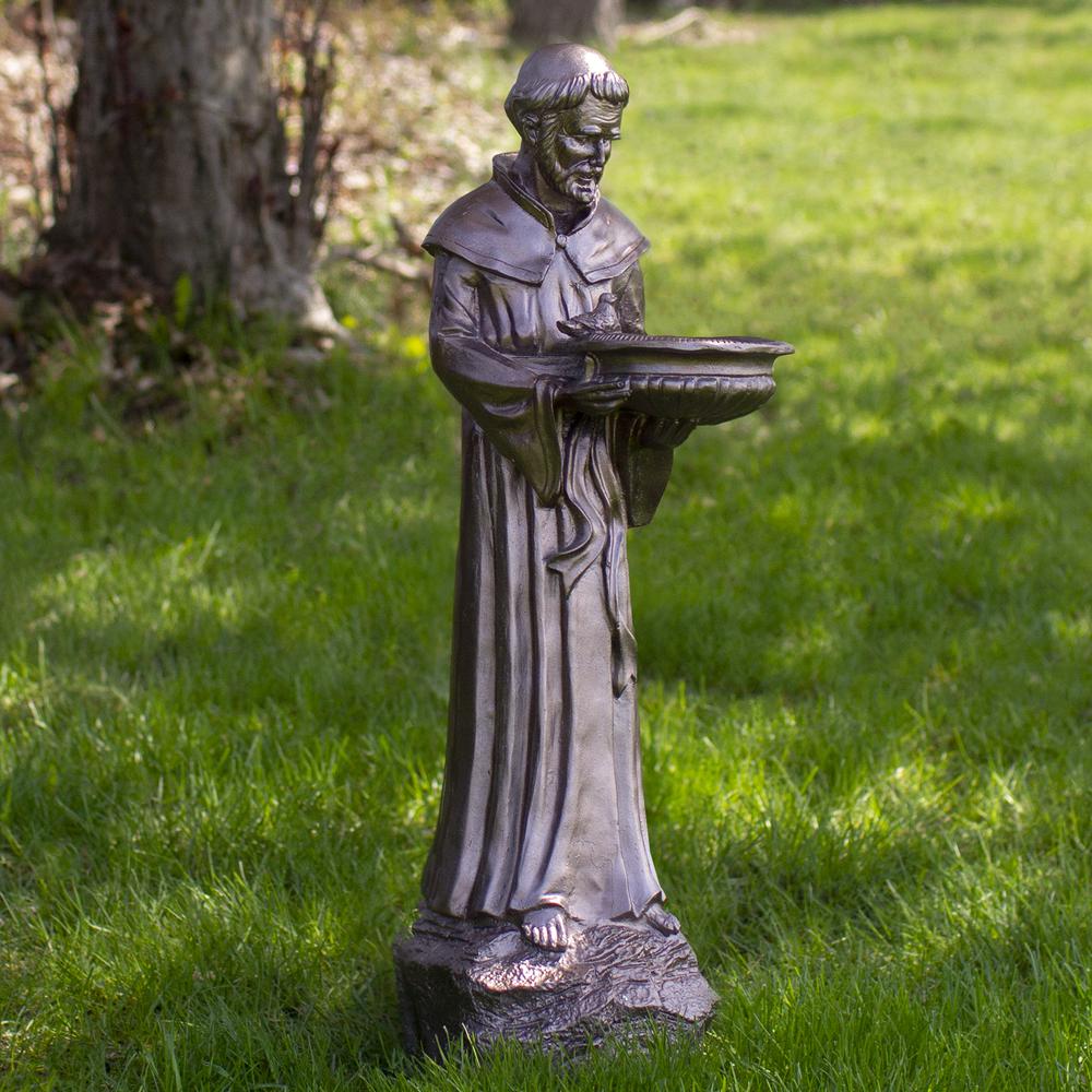 23.5" Brown St. Francis of Assisi Religious Bird Feeder Outdoor Garden Statue. Picture 2