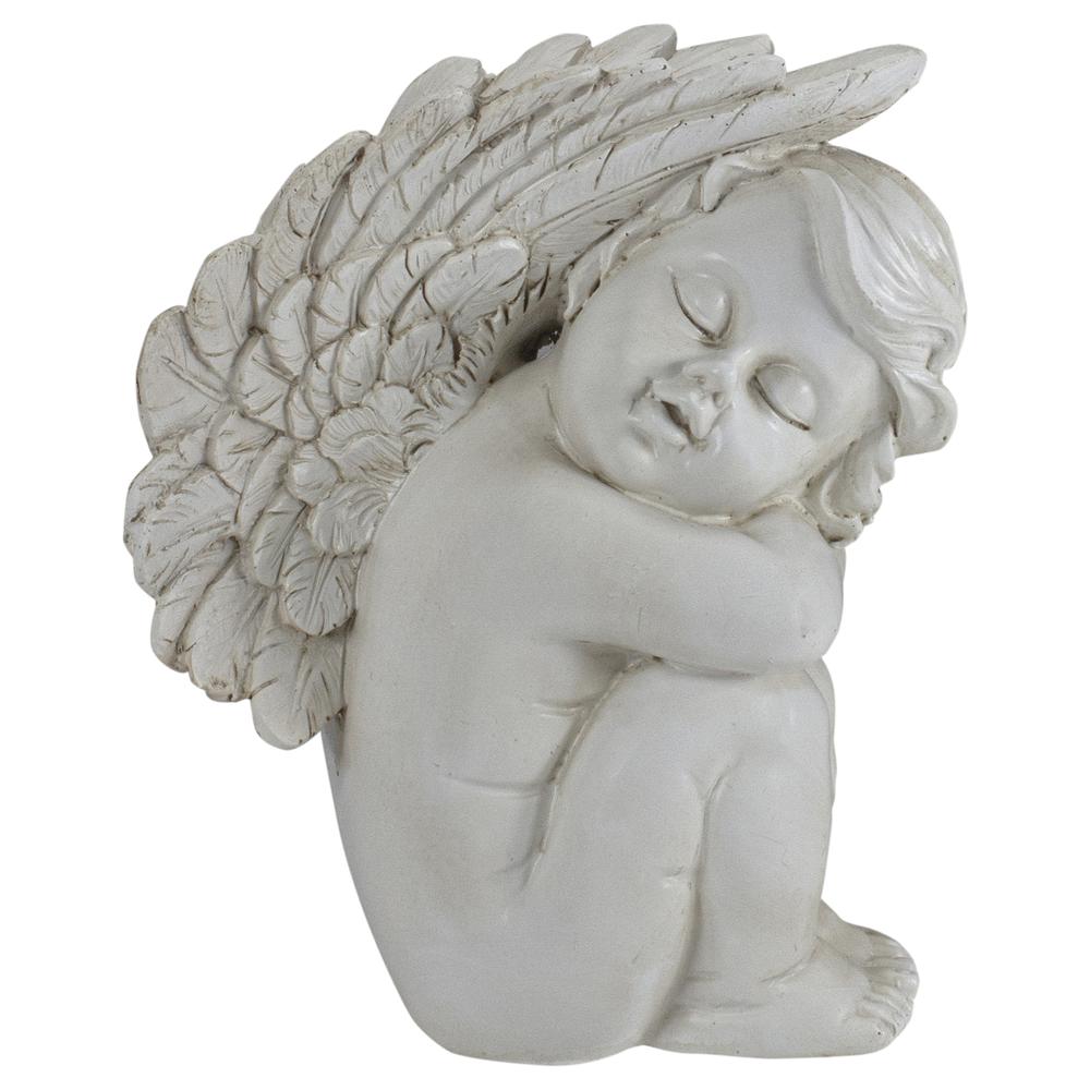 7.25" Ivory Right Facing Sleeping Cherub Angel Outdoor Patio Garden Statue. Picture 1