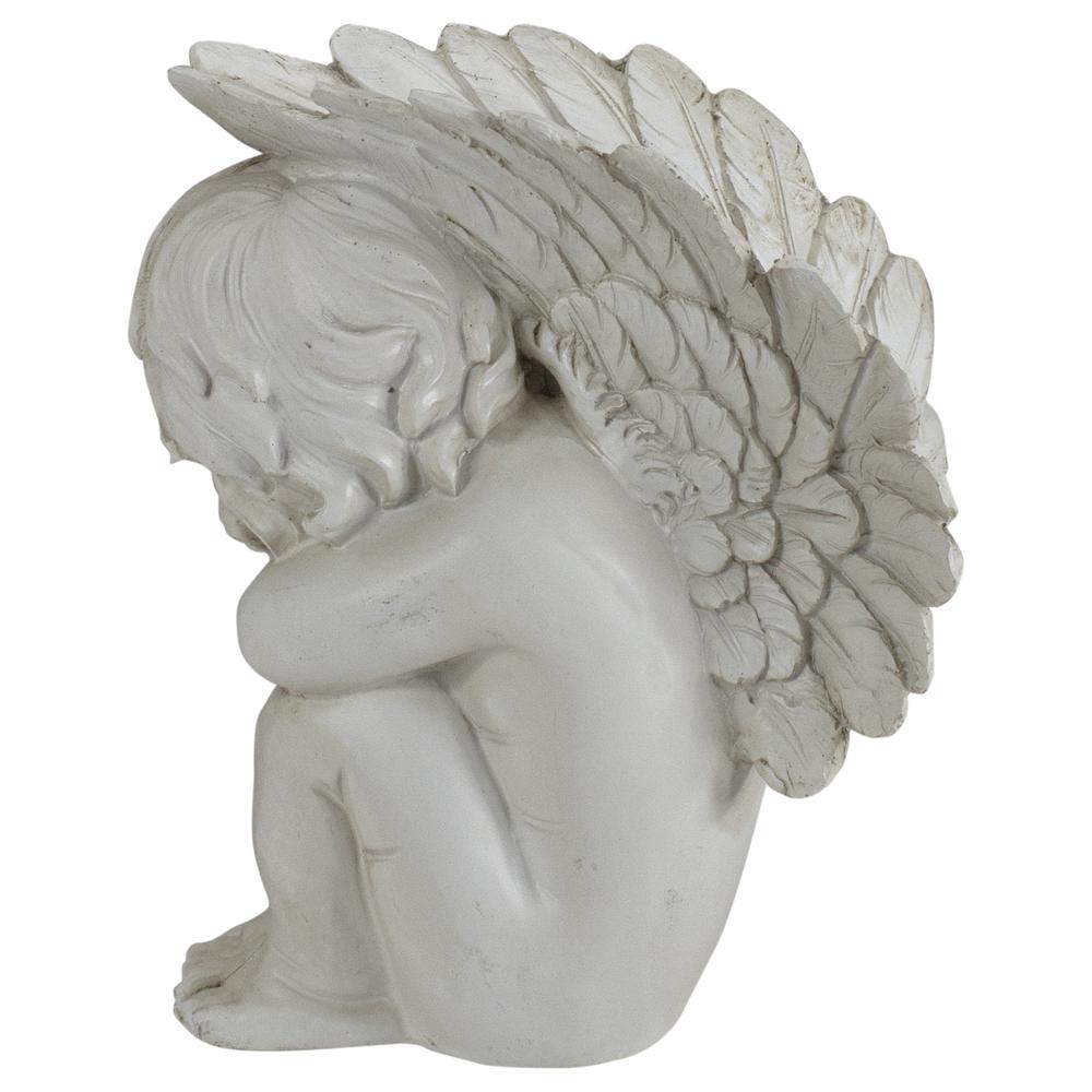 7.25" Ivory Right Facing Sleeping Cherub Angel Outdoor Patio Garden Statue. Picture 4