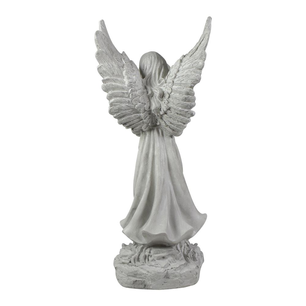 13" Weathered Gray Serene Angel with Dove Outdoor Patio Garden Statue. Picture 3