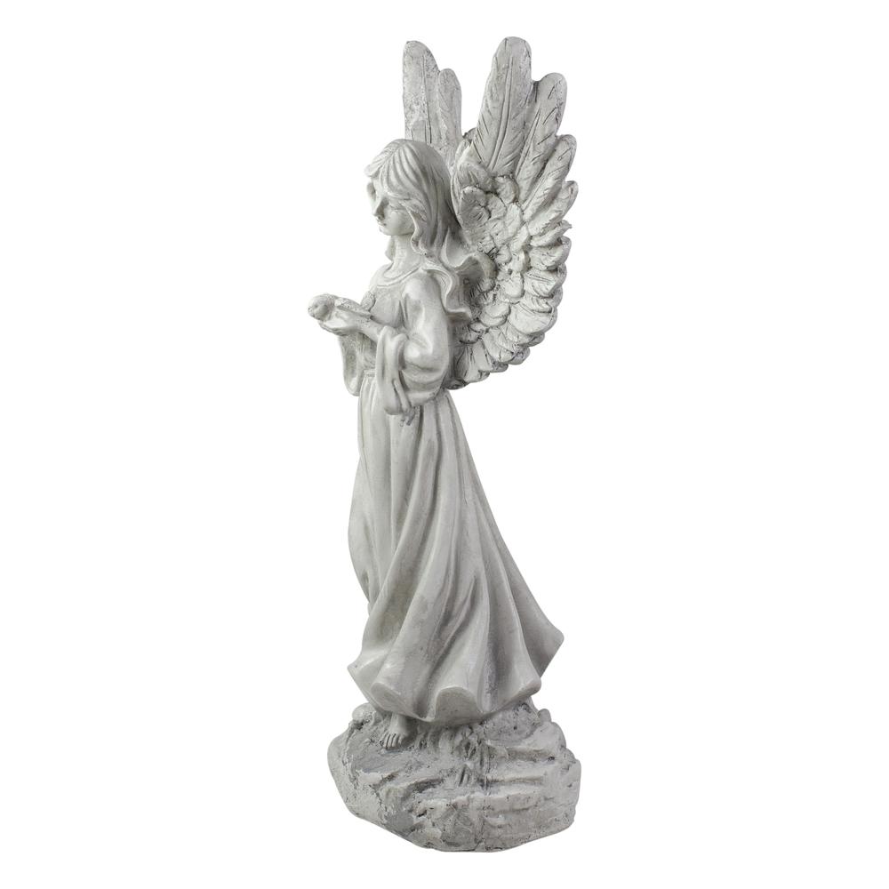 13" Weathered Gray Serene Angel with Dove Outdoor Patio Garden Statue. Picture 4