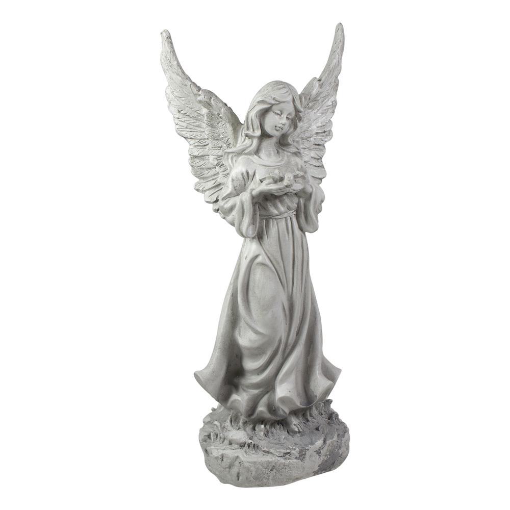 13" Weathered Gray Serene Angel with Dove Outdoor Patio Garden Statue. Picture 5