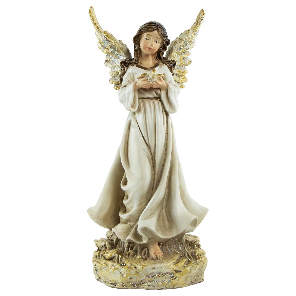 11" White Serene Angel with Dove Figure. Picture 1