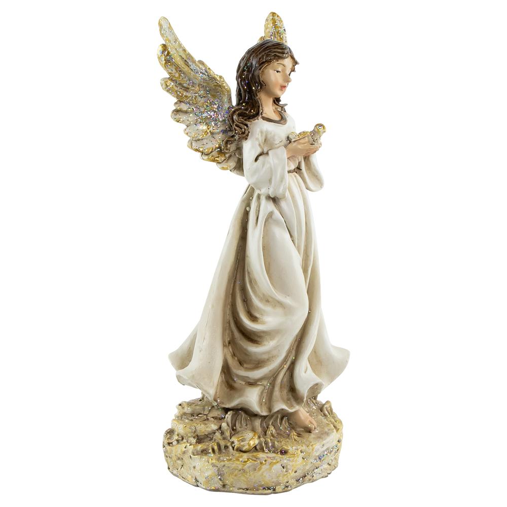 11" White Serene Angel with Dove Figure. Picture 3