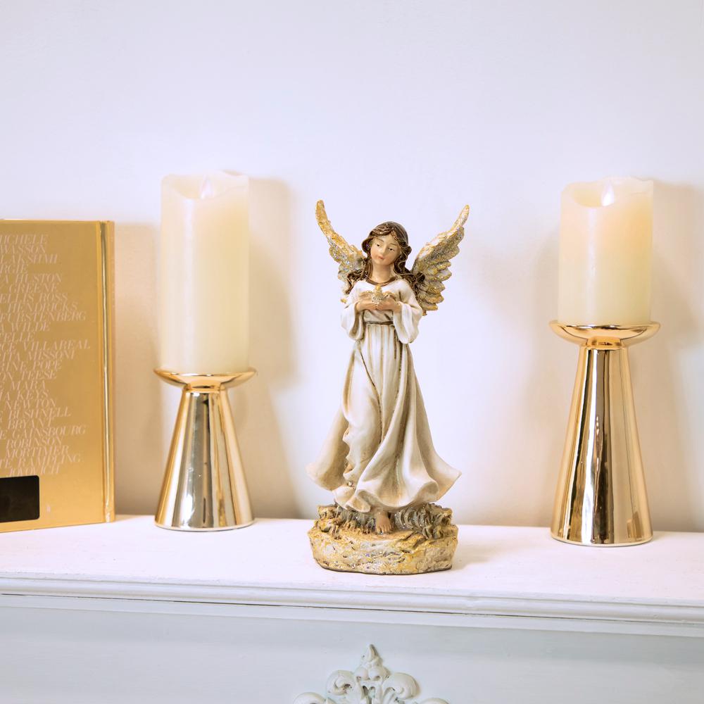 11" White Serene Angel with Dove Figure. Picture 2