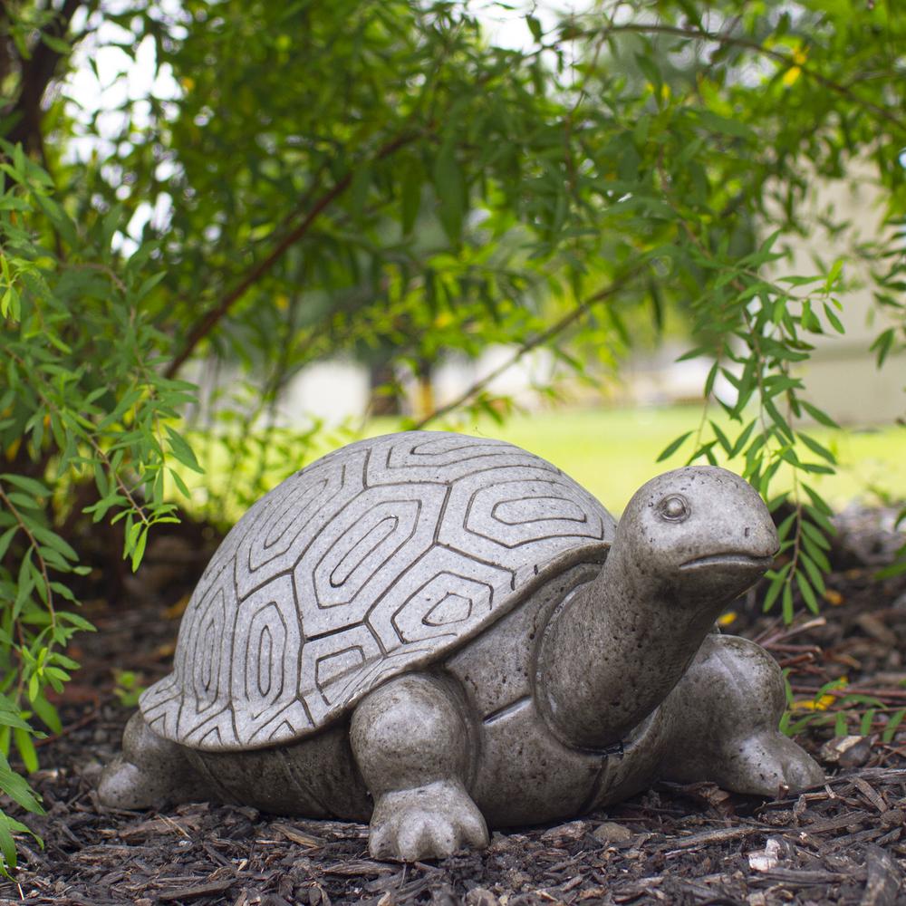 11.75" Polished Gray Turtle Outdoor Garden Statue. Picture 2