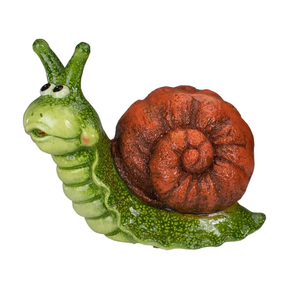 13.5" Green and Brown Snail Outdoor Garden Statue. Picture 1