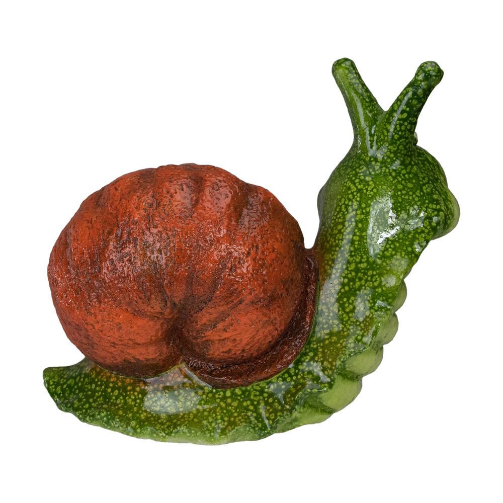 13.5" Green and Brown Snail Outdoor Garden Statue. Picture 4