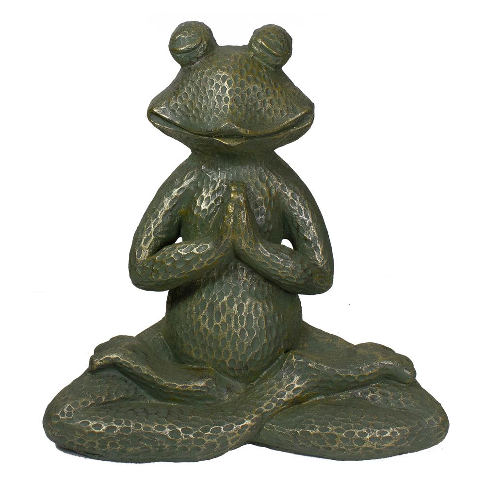 14" Gold Verdigris Yoga Frog Outdoor Garden Statue. Picture 1