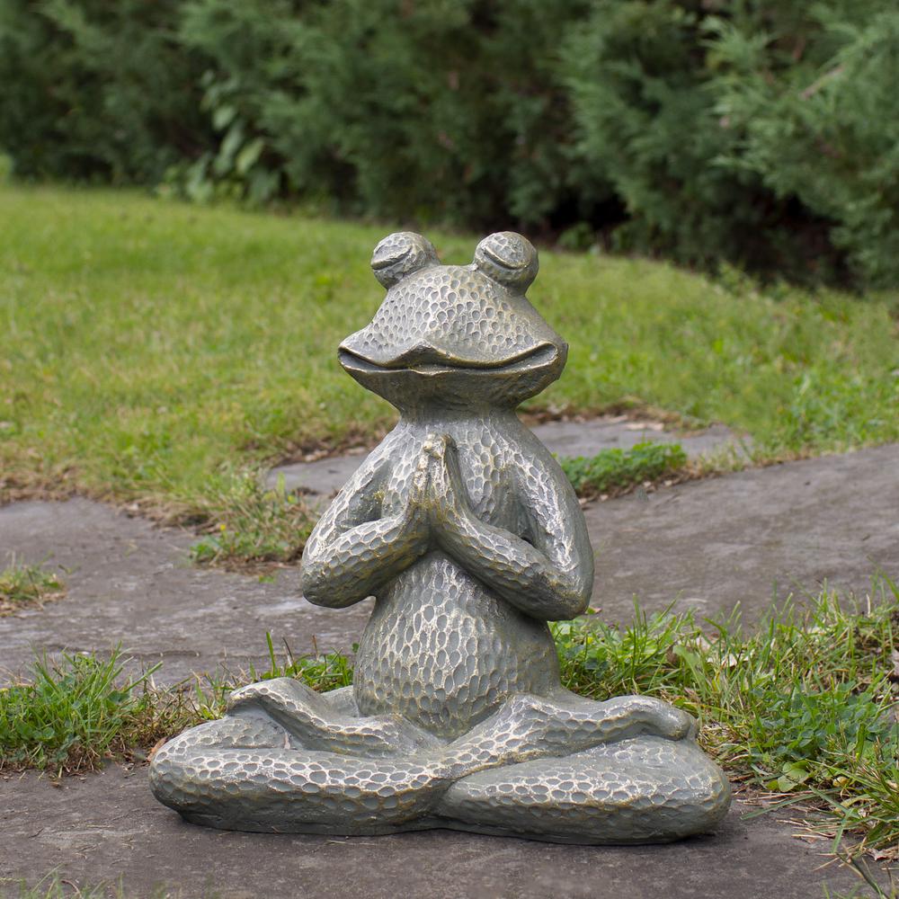 14" Gold Verdigris Yoga Frog Outdoor Garden Statue. Picture 2