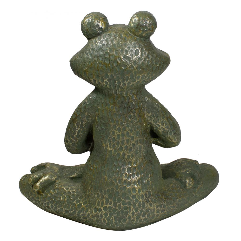 14" Gold Verdigris Yoga Frog Outdoor Garden Statue. Picture 4