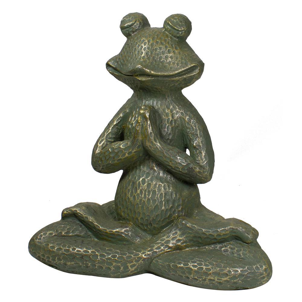 14" Gold Verdigris Yoga Frog Outdoor Garden Statue. Picture 5