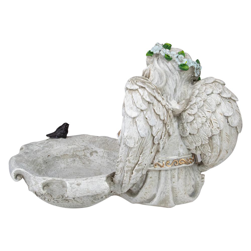 12" Gray Sitting Angel Bird Feeder Outdoor Garden Statue. Picture 3