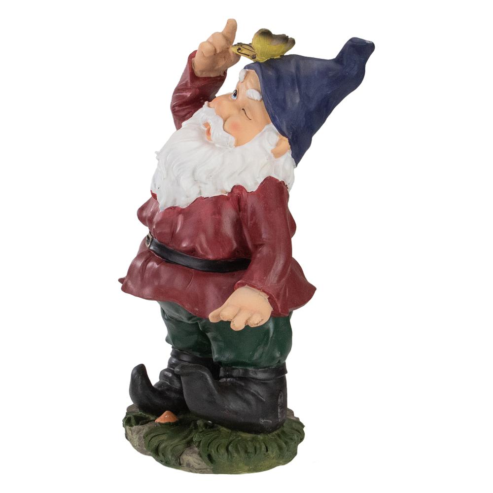 11" Red and Green Gnome with Butterfly Outdoor Garden Statue. Picture 3