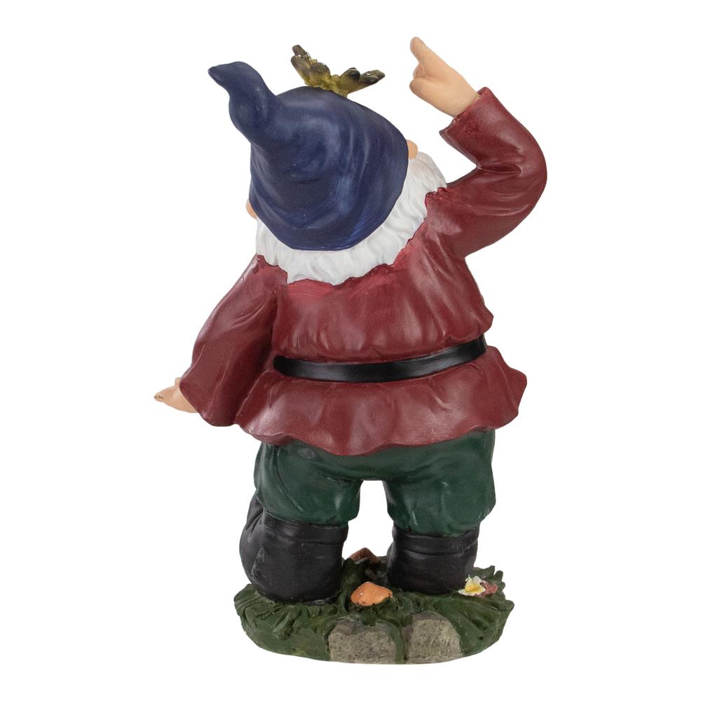 11" Red and Green Gnome with Butterfly Outdoor Garden Statue. Picture 4