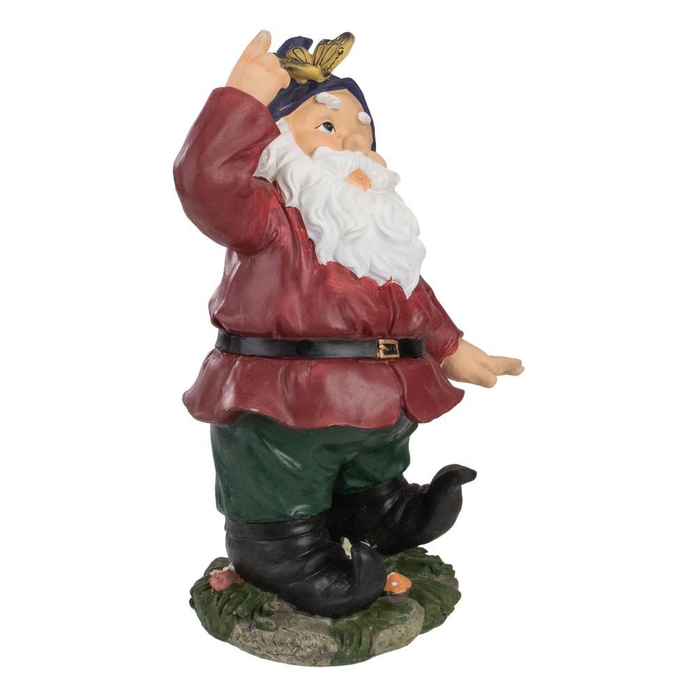 11" Red and Green Gnome with Butterfly Outdoor Garden Statue. Picture 5