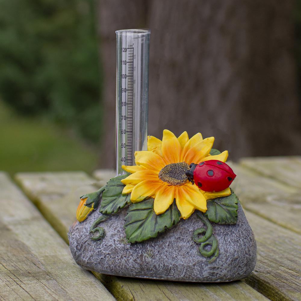 7" Sunflower and Ladybug Rock Garden Rain Gauge. Picture 2
