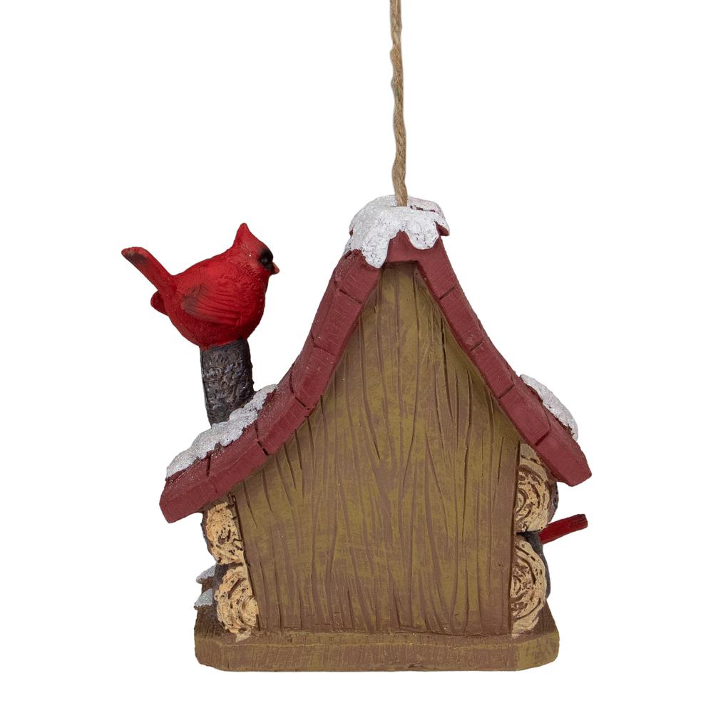7" Brown and Red Christmas Birdhouse with Cardinals. Picture 3