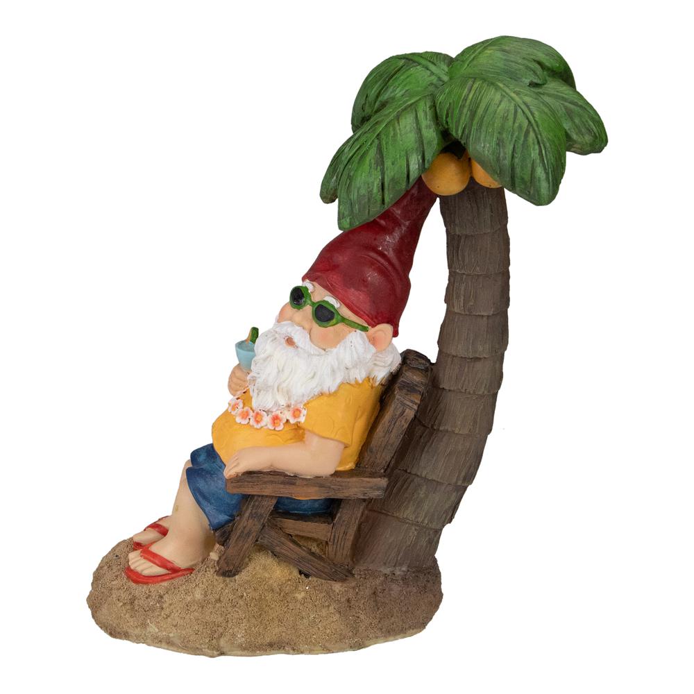 12.25" Tropical Gnome with Palm Tree Outdoor Garden Statue. Picture 1