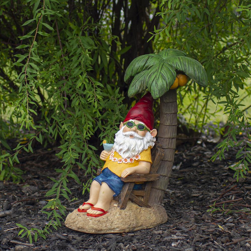12.25" Tropical Gnome with Palm Tree Outdoor Garden Statue. Picture 2