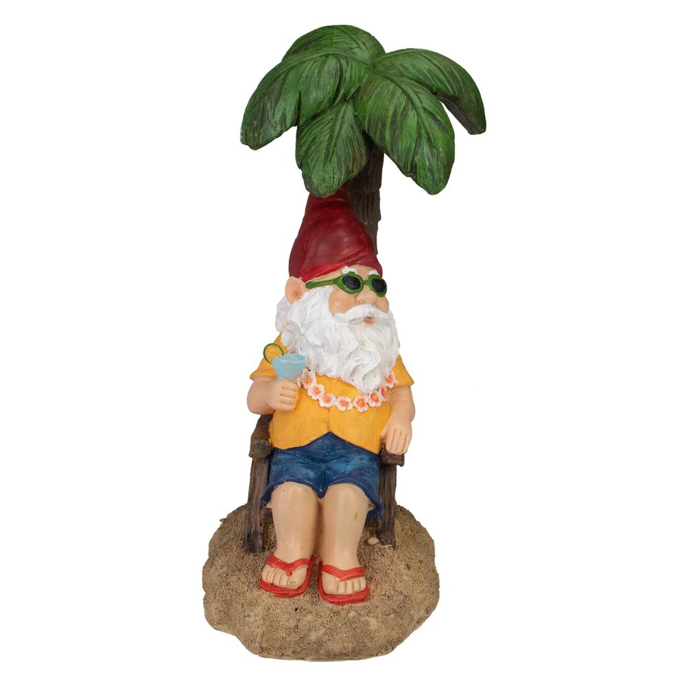 12.25" Tropical Gnome with Palm Tree Outdoor Garden Statue. Picture 3