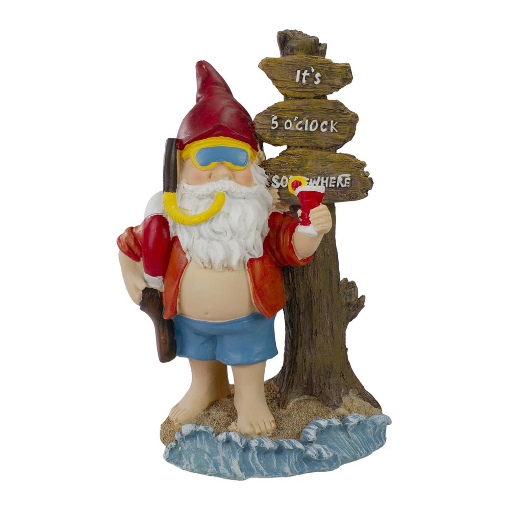 10.5" Red and Blue Beach Gnome Outdoor Garden Statue. Picture 1