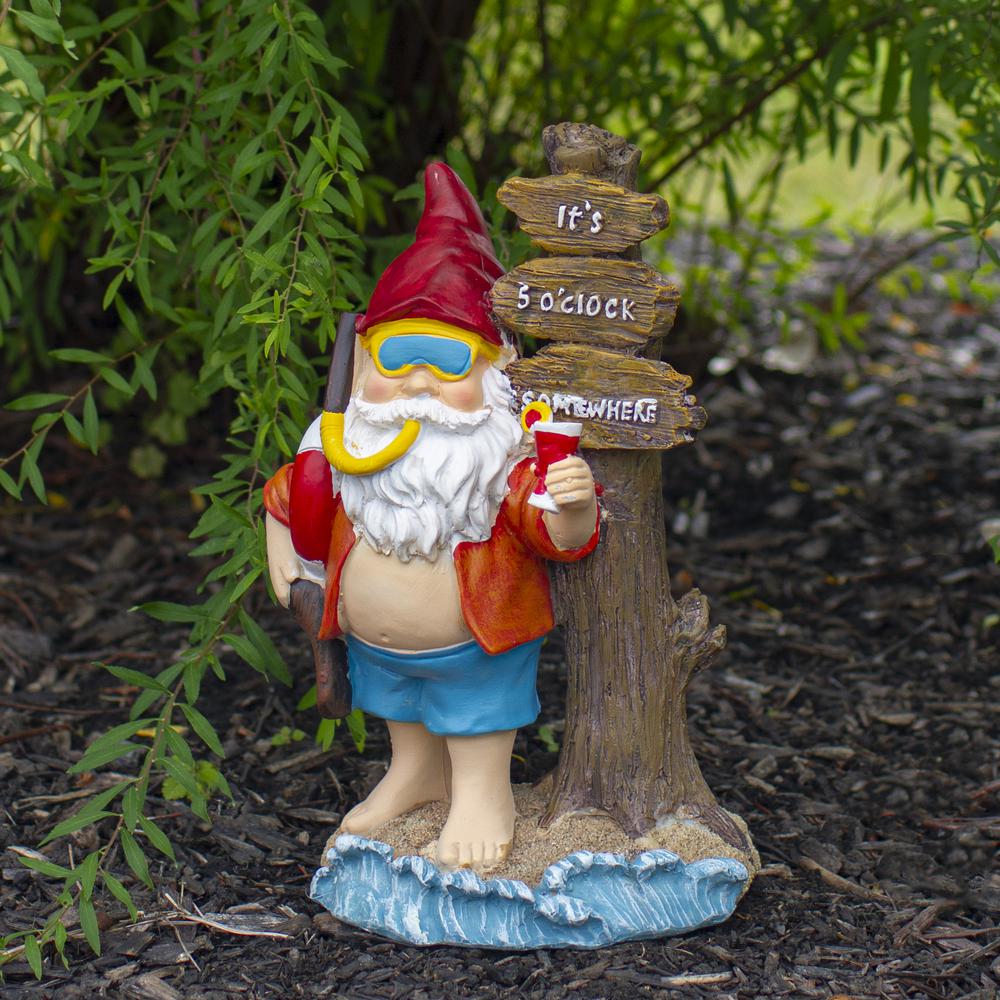 10.5" Red and Blue Beach Gnome Outdoor Garden Statue. Picture 2