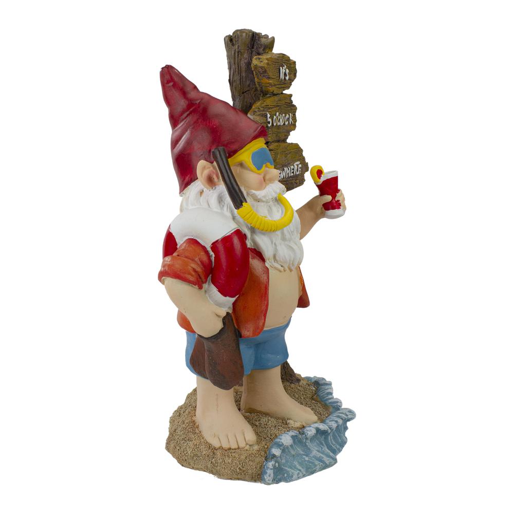 10.5" Red and Blue Beach Gnome Outdoor Garden Statue. Picture 3