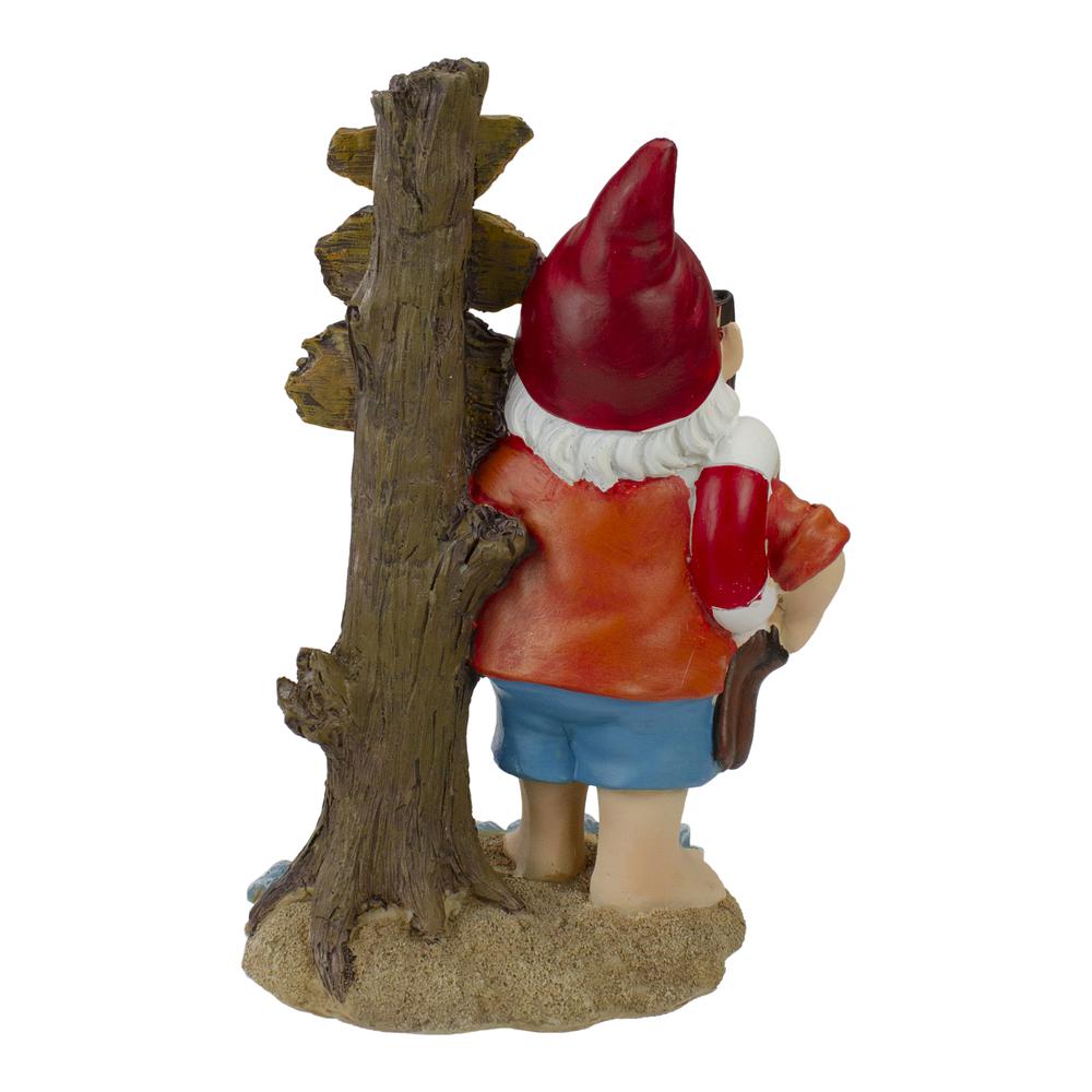 10.5" Red and Blue Beach Gnome Outdoor Garden Statue. Picture 4